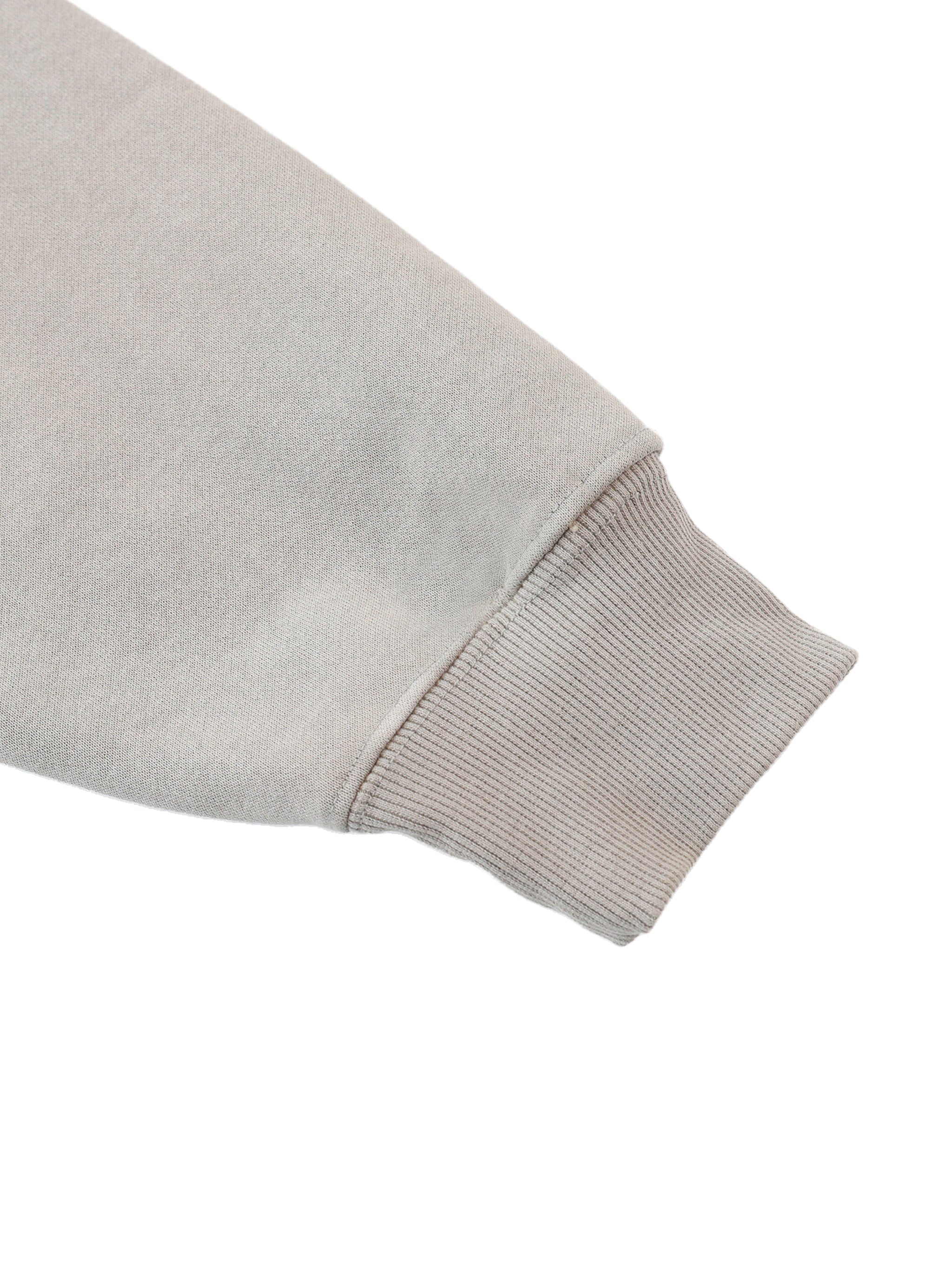Close-up of a gray sweatshirt sleeve on a white background